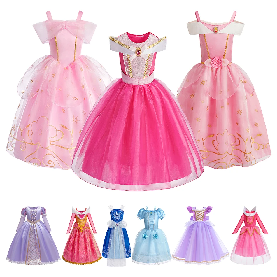 

Зимняя одежда для косплея Авроры, Белоснежка, красивое платье Рапунцель для девочек, костюмы на Хэллоуин, детское осеннее платье принцессы Золушки