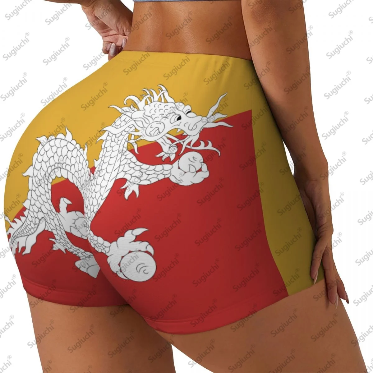 2026 Bhutan Flag Yoga Shorts for Women Workout Scrunch Butt Lifting High Waisted Gym Running Short Pants