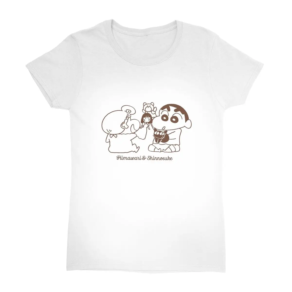 Camiseta de algodón Crayon Shin-chans para mujer, muñeca juega con Himawari, camisetas informales estéticas, camiseta con cuello redondo, ropa de gran tamaño