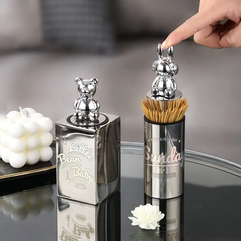 Creative Automatic Pop-up Toothpick Holder Stainless Steel Cartoon Toothpick Dispenser Home Living Room Toothpick Storage Box