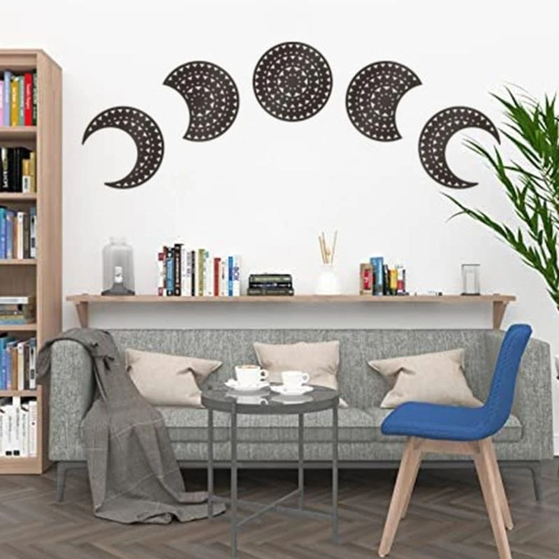 L9NB 5 Pcs Moon Phase Wall Decals 3D Wall Hollow out Sticker Art Decals Decor