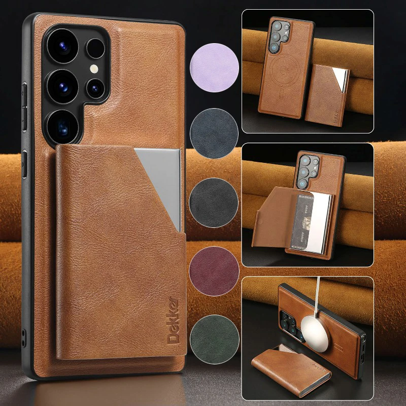 

Classic Magnetic Phone Case For Samsung Galaxy S25 Ultra S24 Ultra S24+ S23 Plus With Detachable Solid Color Wallet Card Box