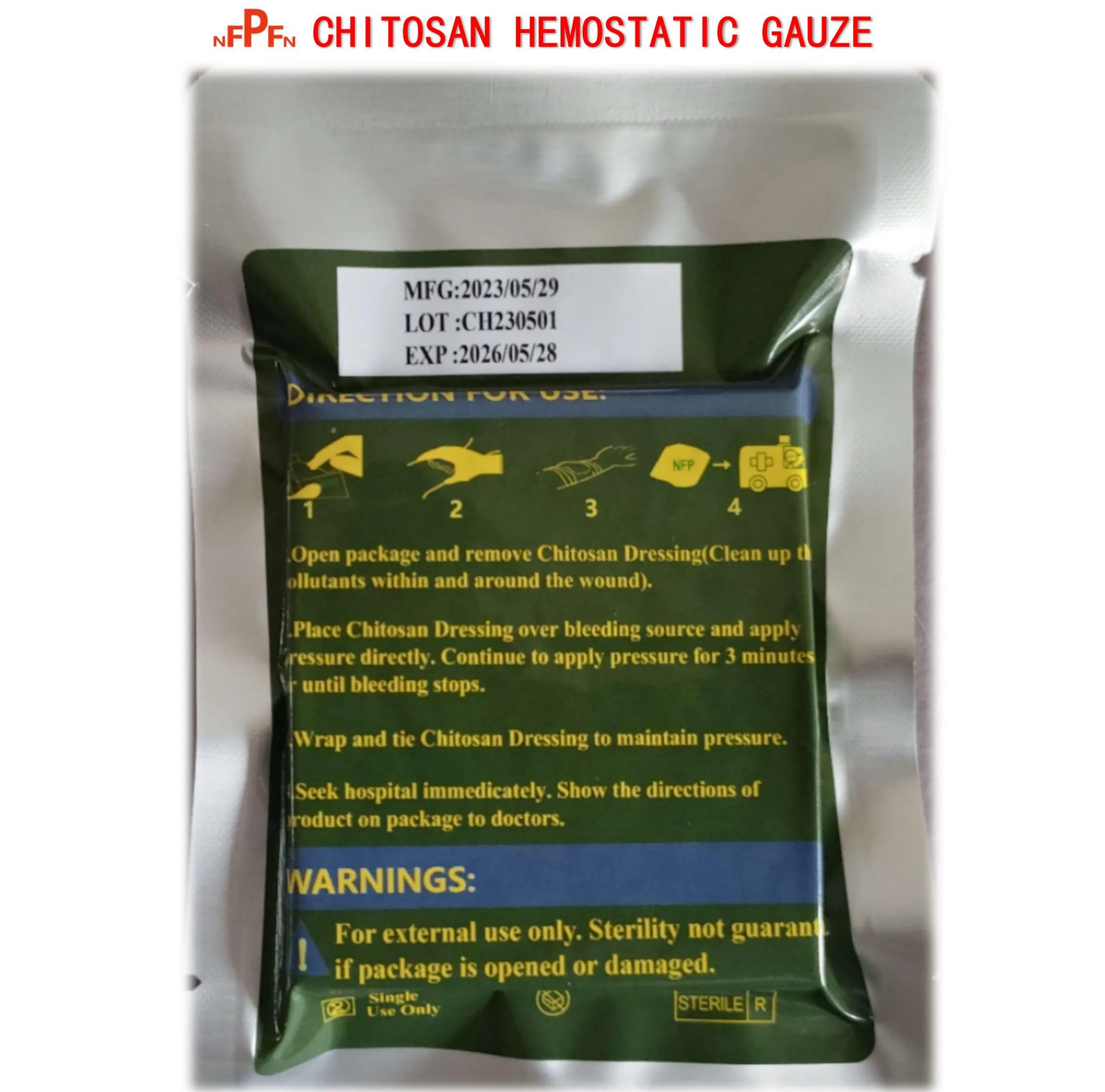 Imagem -03 - Tccc-tactical Chitosana Hemostatic Gaze Ligação Exterior de Emergência Bandagem Fixa Kit de Primeiros Socorros Molho Médico Ferido