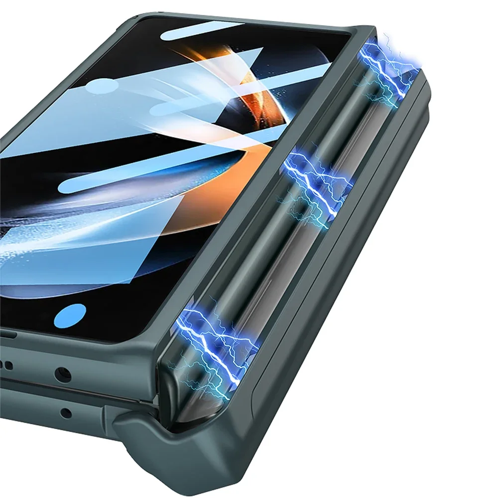 Magnetic Hinge Protection Pen Holder Hard Armour Case for Samsung Galaxy Z Fold 4 5G Fold4 Cover with Screen Protector Bracket