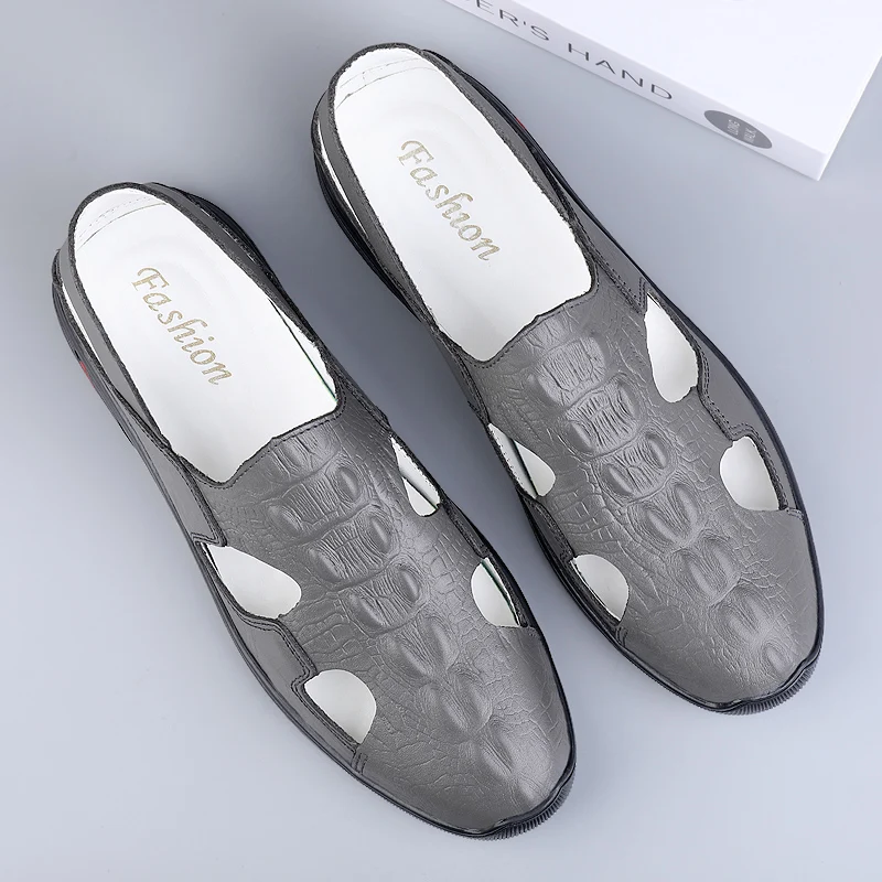 Summer Men Black/Brown/Grey Sandals Soft Leather Shoes Anti Slip Hollow Out Casual Male Sandals Comfortable Business Men Shoes