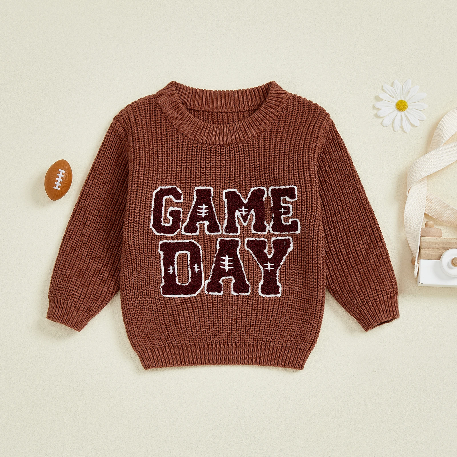 FOCUSNORM 0-4Y niños pequeños niñas Otoño Invierno suéteres de manga larga cuello redondo letra fútbol bordado Tops sudaderas