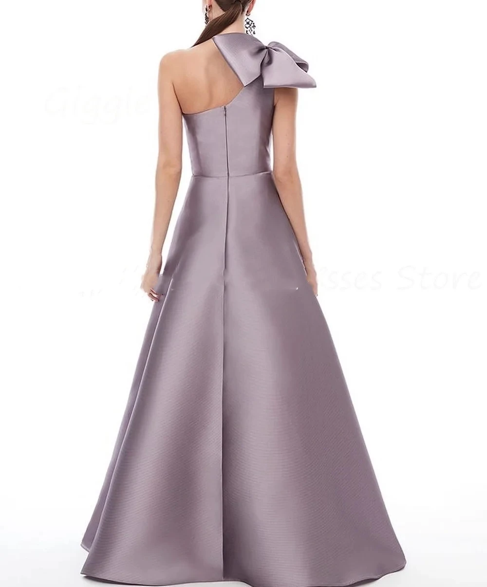 Romantic Purple Satin A-line One-shoulder Ruffle Formal Prom Gown Floor Length luxury Evening Pretty Party Dresses for Women