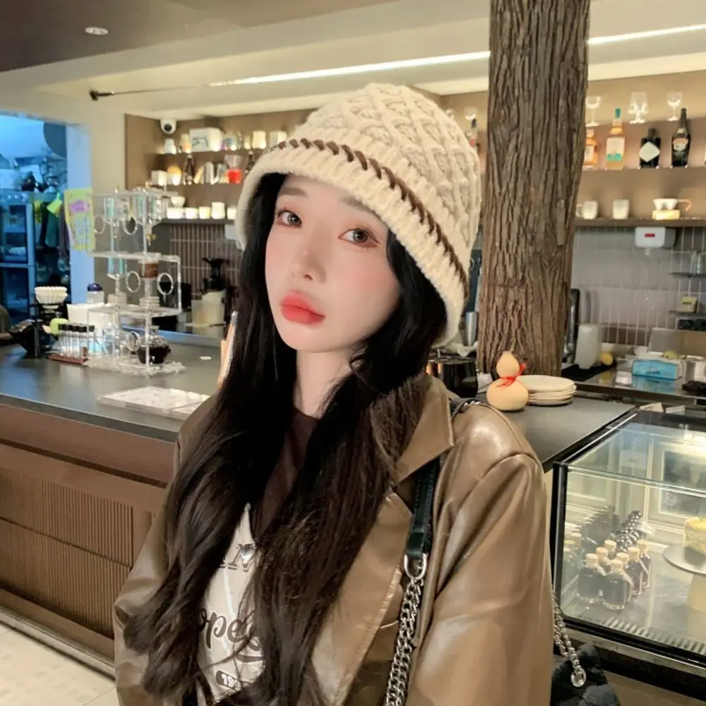 

Retro Bohemian Style Knitted Beanies Hat Hollow Out Korean Crochet Pullover Hat Breathable Thin Winter Weave Cap Girls
