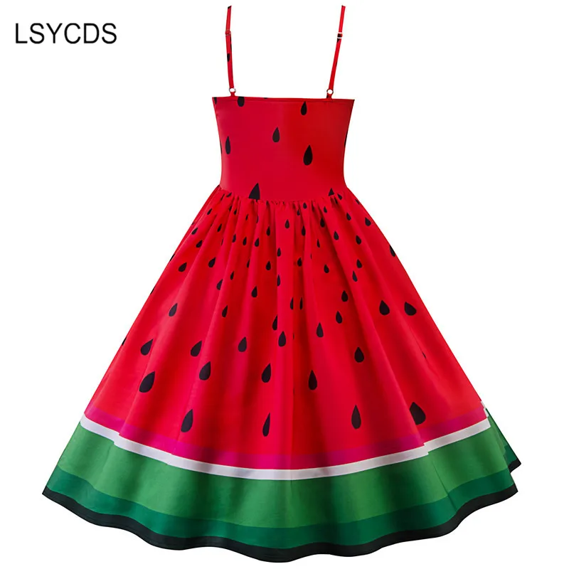 2024 Women Dress Vestido Female Sundress Sexy Backless Spaghetti Strap Watermelon Print Summer Big Swing Party Beach Dress