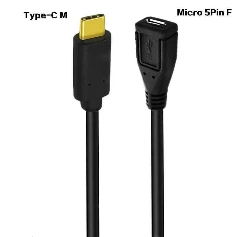 Gold-Plated USB 90 ° Bend Type-C Male To Mini 5Pin/Micro 5Pin Female Phone Data Charging Adapter Cable 0.25m
