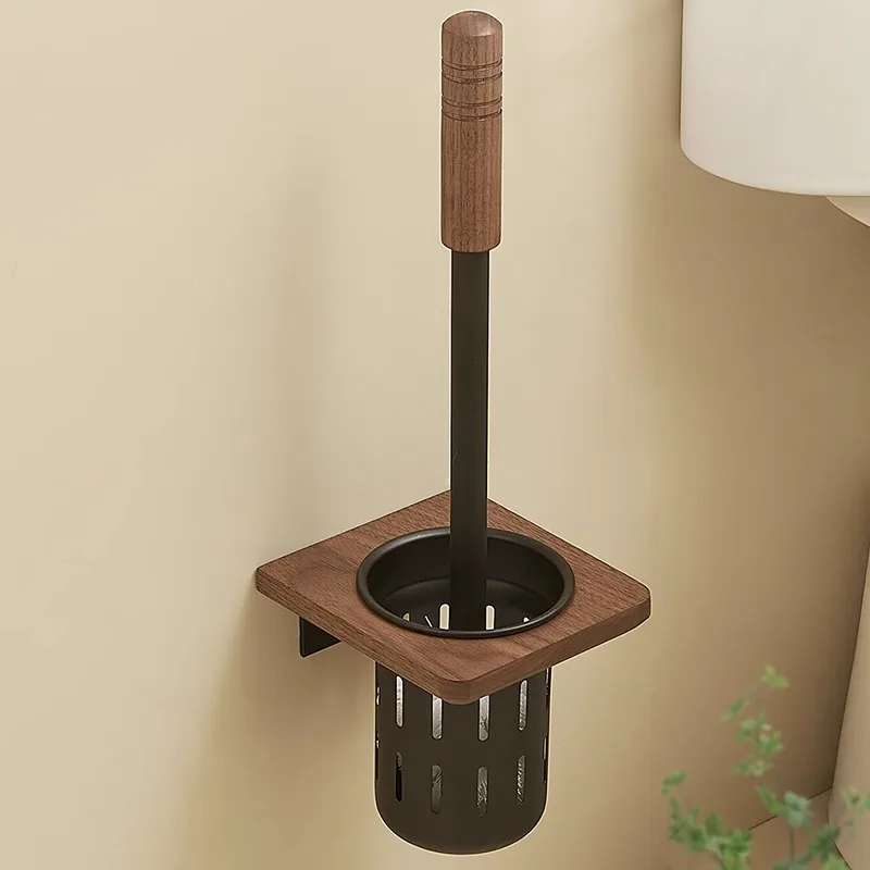 Brosse seau en bois de noyer, sans coins morts dans la salle de bains, support de rangement mural, brosse de nettoyage, accessoires de salle de bains