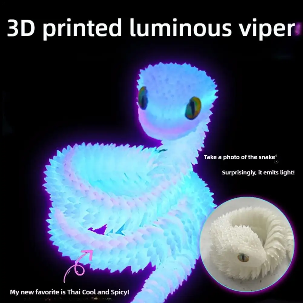 60 Cm Creative Luminous Rainbow Snake Gift Creative Handmade 3D Printing Trendy Desktop Ornaments Cool Fluorescent Snake