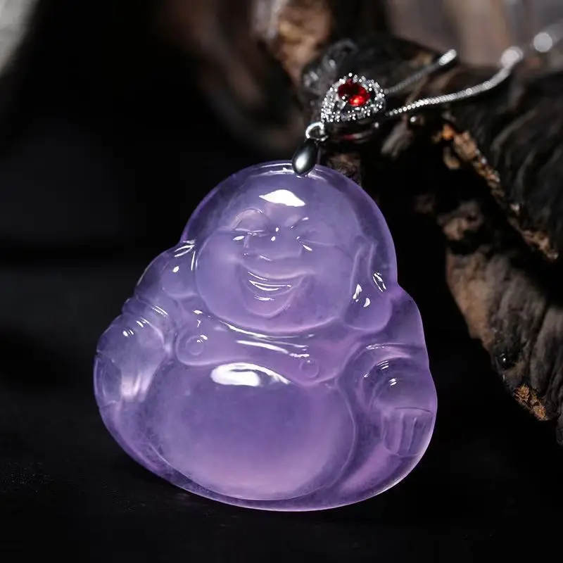 

Classic hot selling natural chalcedony pendant violet pot-bellied Maitreya Buddha happy smiling face Buddha pendant