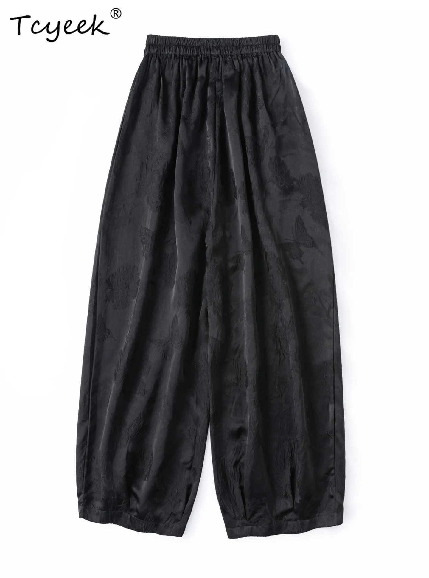 

Tcyeek 100% Mulberry Silk Black Pants Women Casual Harem Pants Elastic Waist Woman Trousers Summer Clothes 2026 Брюки Женские