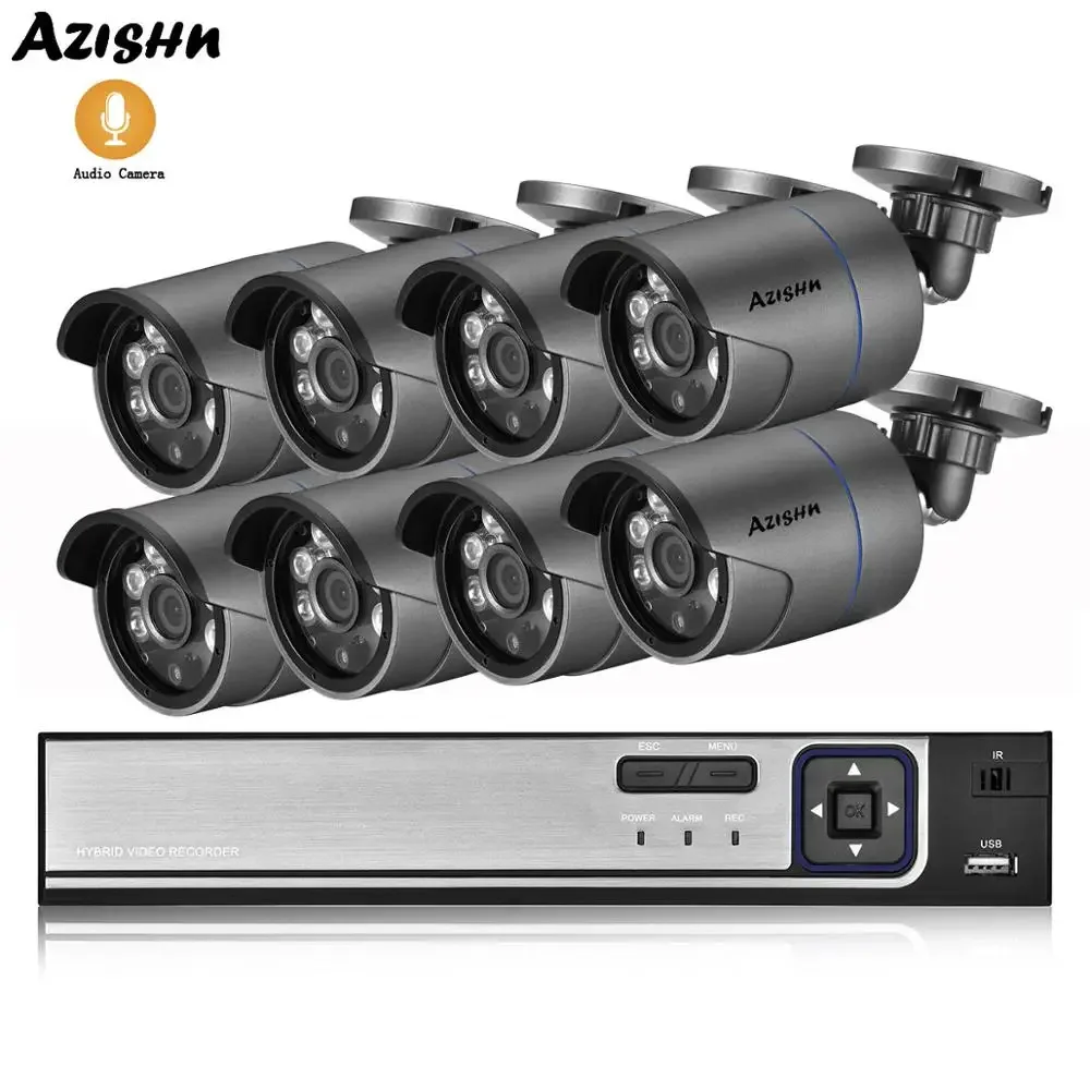 AZISHN 8CH 4MP POE NVR CCTV Security System Face Detection HD Outdoor Audio Record IP Camera P2P Home Surveillance Kit System