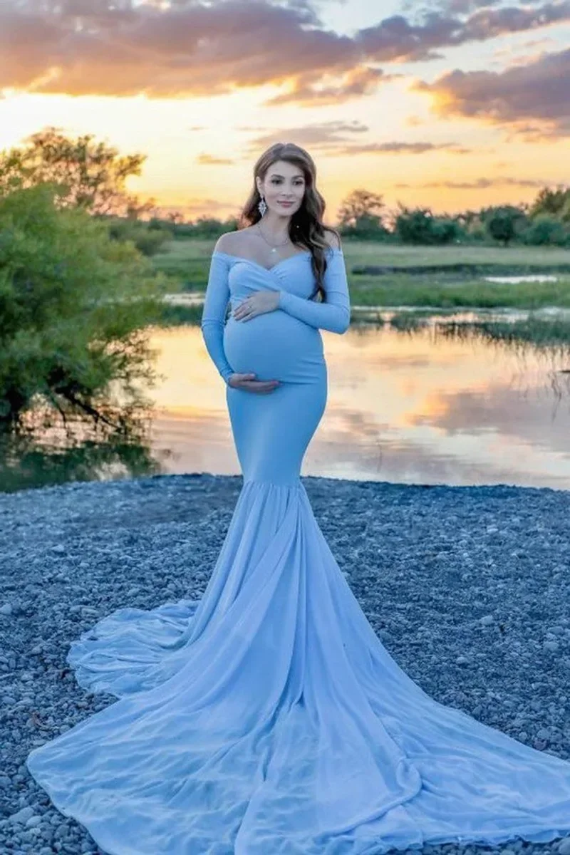 Nowa sukienka ciążowa dla sesja zdjęciowa kobiet w ciąży sesja zdjęciowa spódnica do ogona fotografia sukienka długa spódnica suknie wieczorowe