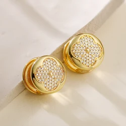 New Arrival Vintage Stud Earrings For Women Girls,Gold Color Copper Shiny AAA CZ Zircon Flower Shaped Jewelry
