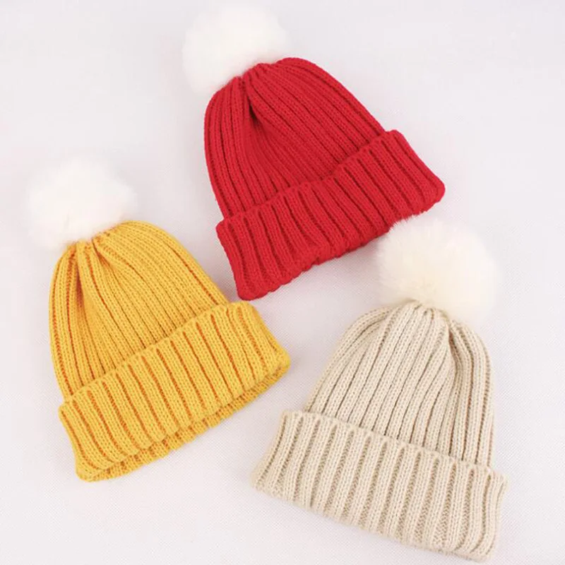 

Winter Warm Children Hat 2-6Y Kids Knitted Hat with Pom Pom Korean Style Girls Beanie Knit Cap Fashion Tod