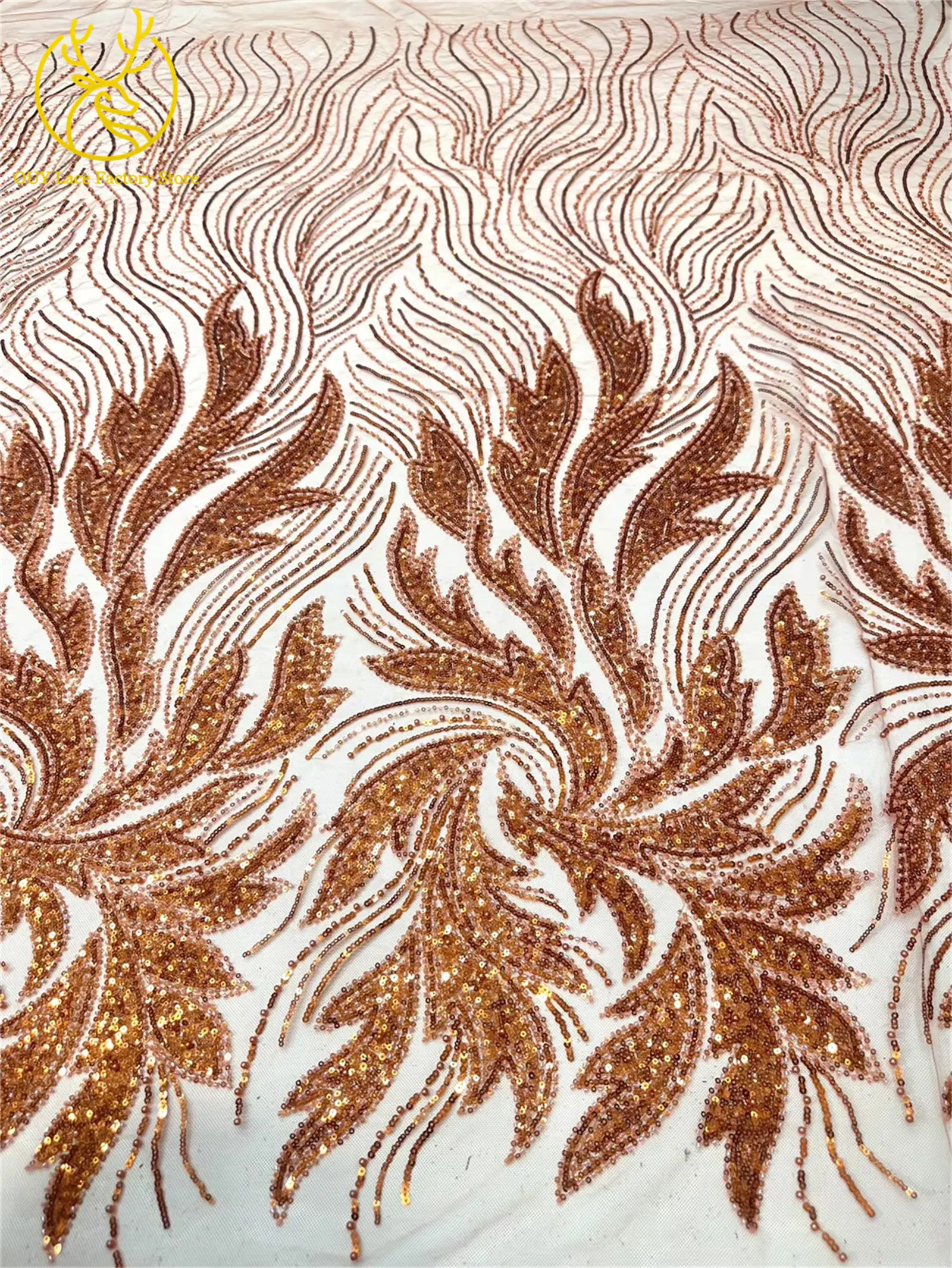 Luxuriöser Afrikanischer Bräutigam Perlenverzierter Tüll-Spitzenstoff Goldene Französische Pailletten-Spitze 5 Meter Nigerianischer Stoff für Brautkleider – Detail 6