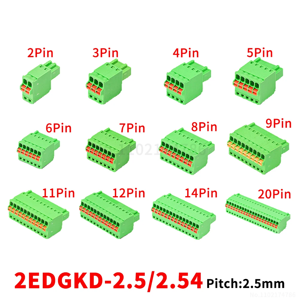 (1 pcs) 15EDGKD - 2.5mm 2.54mm spring-loaded push-in terminal block 2~24P socket quick-connect terminal block KF 2EDGKD 2.54 2.5