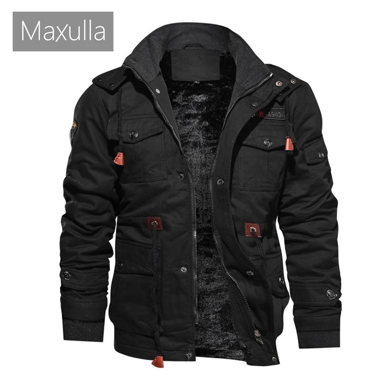 

Maxulla Men's Winter Jacket Cotton Military Jackets Fleece Lined Thick Work Coats Warm Cargo Jackets with Hooded Clothing 5XL