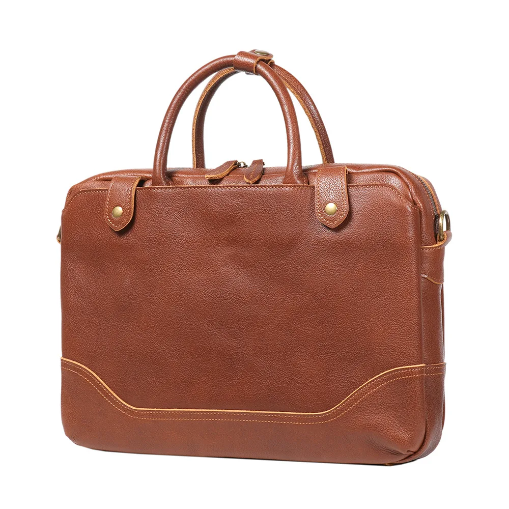 حقيبة كلاسيكية للرجال من الجلد المدبوغ بالخضراوات، حقيبة كمبيوتر محمول ذات سعة كبيرة للأعمال والتنقل #5