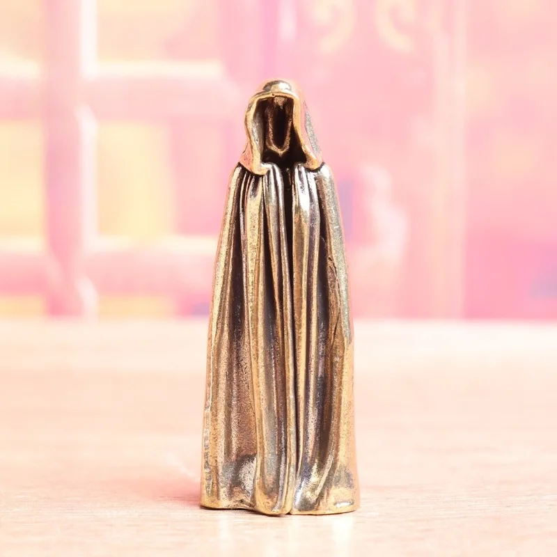 Vintage Brass Hooded Cloak Figurine, Faceless Robe Character Statue, Desktop Tea Pet Ornament, Creative Craft Collectible Deco