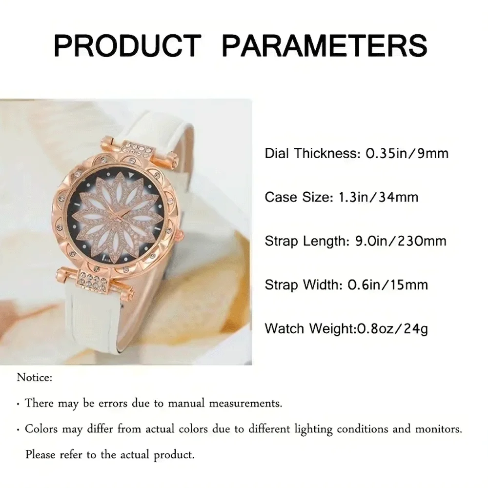 5 قطعة/المجموعة الساعات طقم مجوهرات 1 قطعة من ساعة كوارتز يدوية مستديرة و 4 قطعة من المجوهرات يتوهم النساء الساعات والمجوهرات المتطورة #5