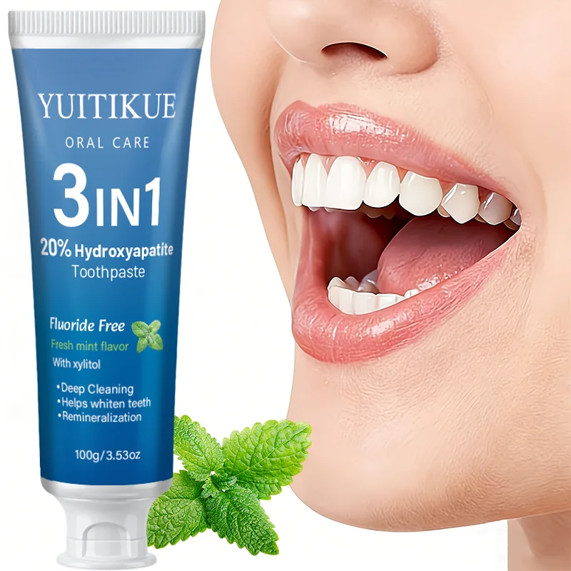 YUITIKUE Mint Hydroxyapatite Remineralizing Toothpaste 3 Functions Fluoride Free Xylitol Deep Clean Stains Brighten Yellow Teeth - view 3