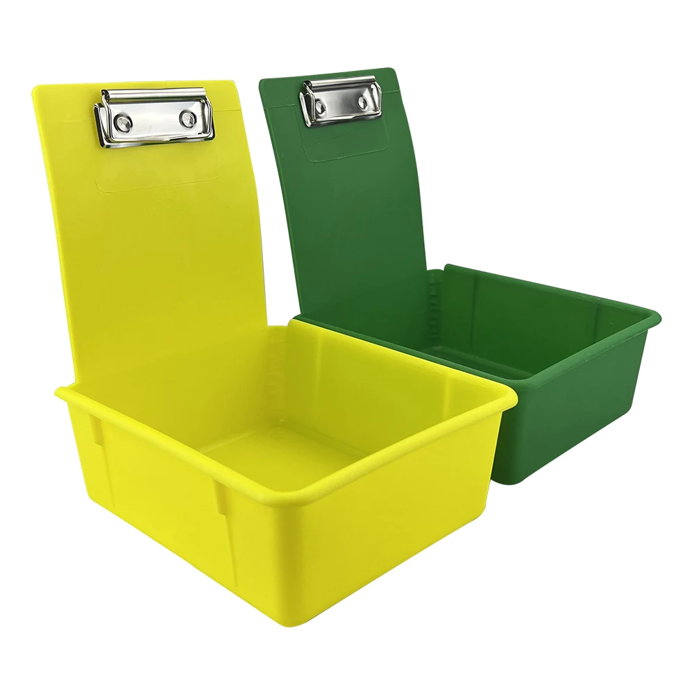 Dental Colourful Durable Work Tray Pans PP Plastic Storage Case With Metal Clip Holder Turnover Box Clinic Placement Container