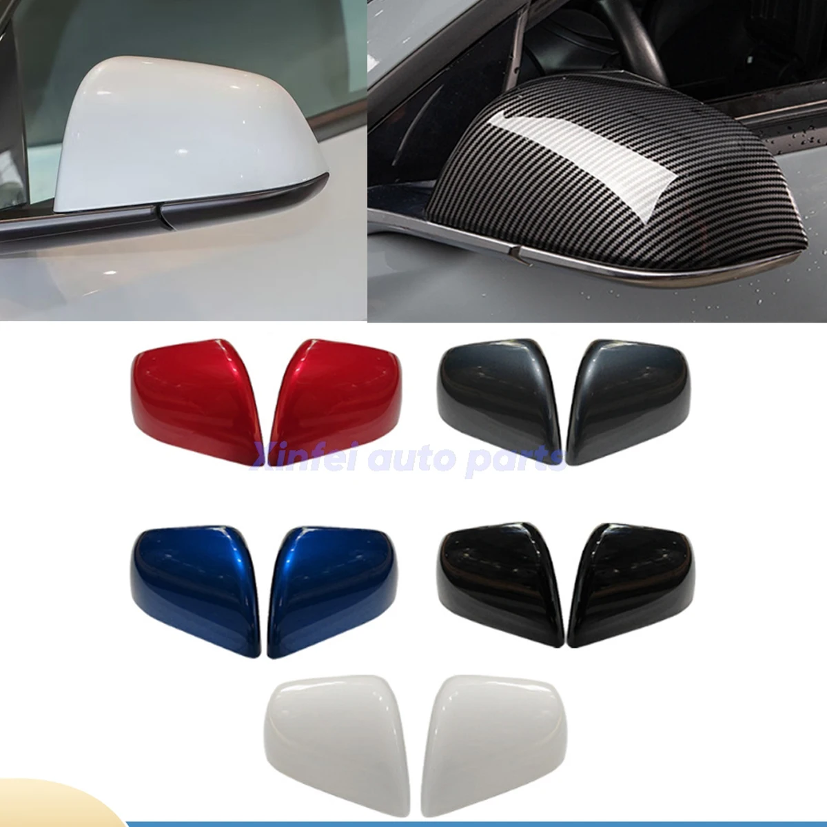 1 Pair For Tesla Model 3 / Model Y Replace Car Accessories Rear View Mirrors Shell Cap Housing Wing Door Side Mirror Cover