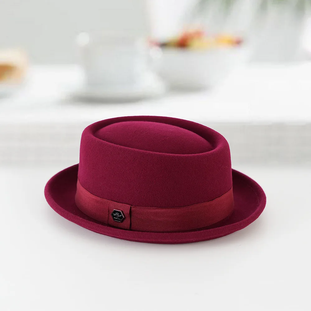 Pork Pie Pure Wool Embossed Dome Hat 2025 Autumn/Winter Men's Retro Comfortable Warm Fashion Soft Felt Hat hats for man