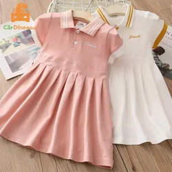 2026 Summer European American Style 3 4 6 8 10 12 Years Children Turn-down Collar Cotton Short Sleeve Kids Baby Girls Dress