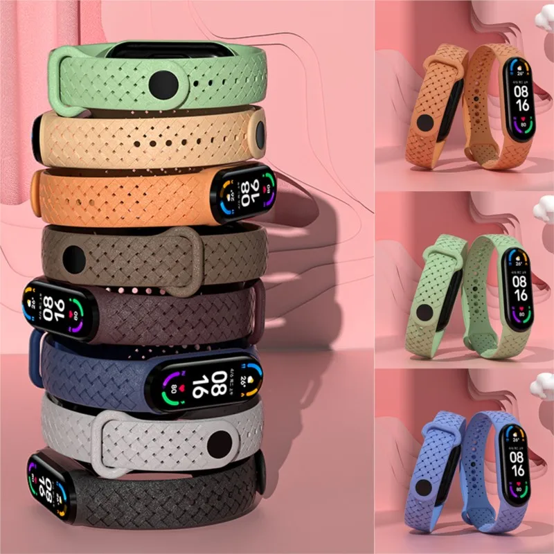 Armband Voor Xiaomi Mi Band 7 6 5 Gevlochten Siliconen Horlogeband Sport Smart Horloge Vervanging Polsband Correa Mi Band 5 4 3 Band