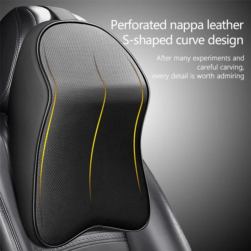 Car Neck Pillow 3D Nappa PU Leather Headrest Adjustable Head Restraint Pain Relief Travel Support Pillow Car Styling