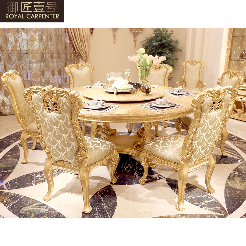 European table and chair combination round table turntable restaurant furniture  solid wood  marble