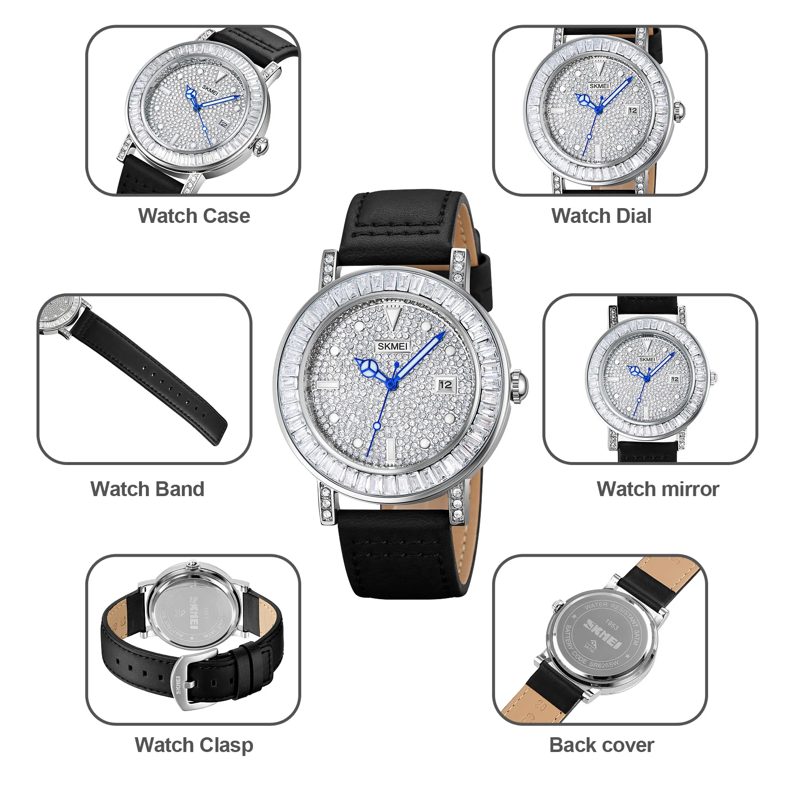 SKMEI Reloj Hombre Glitter Wijzerplaat Waterdichte Quartz Sporthorloges Voor Mannen Heren Casual Lederen Band Horloge Datum Klok