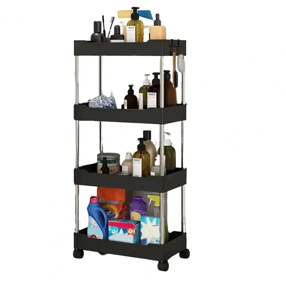 3/4-Tier Storage Cart Multifunctional High Capacity:Trolley Rack-Kitchen Floor Bedroom Bathroom Rolling Vertical Shelf