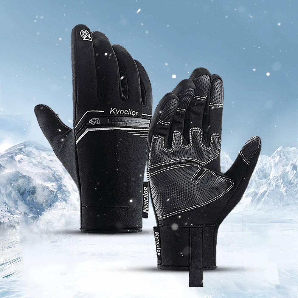 1 Paar Kyncilor Winter-Touchscreen-Handschuhe, winddicht, rutschfest mit Silikon, verstellbares Handgelenk, Outdoor-Handschuhe zum Radfahren und Laufen
