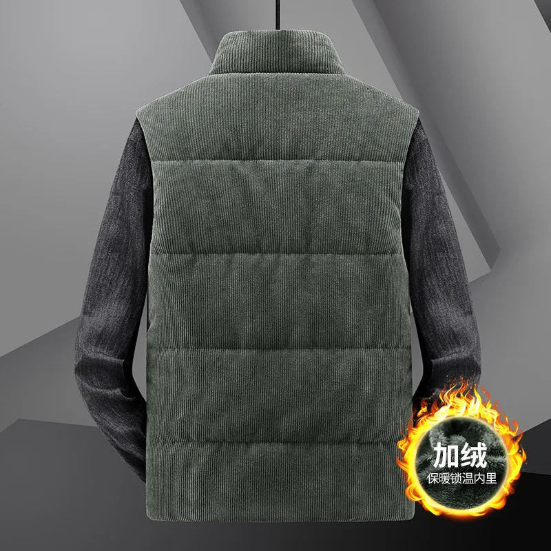 New winter men's corduroy jacket, thickened with added insulation, men's large-sized stand-up collar with multiple pockets