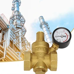 DN25 Brass Adjustable Water Pressure Regulator Reducer Maintain Valves Regulator Valves Welding Pressure Gauge Meter