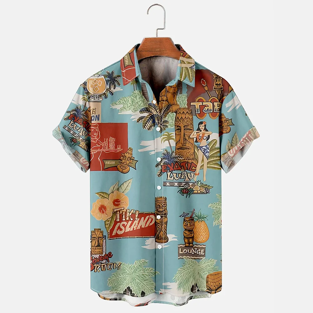 Summer Shirt For Men\'s Hawaiian Casual Beach Funny Pattern Print Short Sleeve Daily Imported Clothing Vacation Oversized Floral