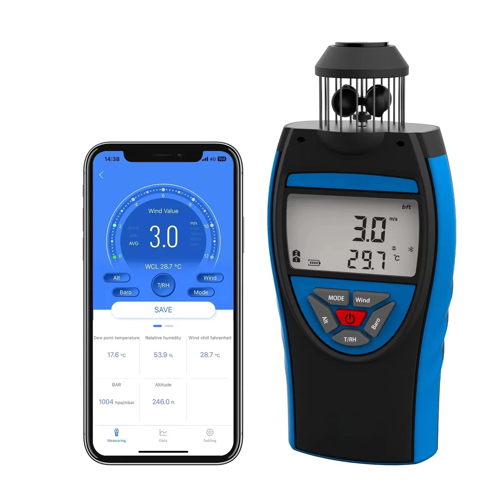 

Holdpeak HP-8806-WM-APP Wind Speed MeasurementAtmospheric Pressure MeasurementWind Speed Range0.7~42m/s AnemometerWeather Meter