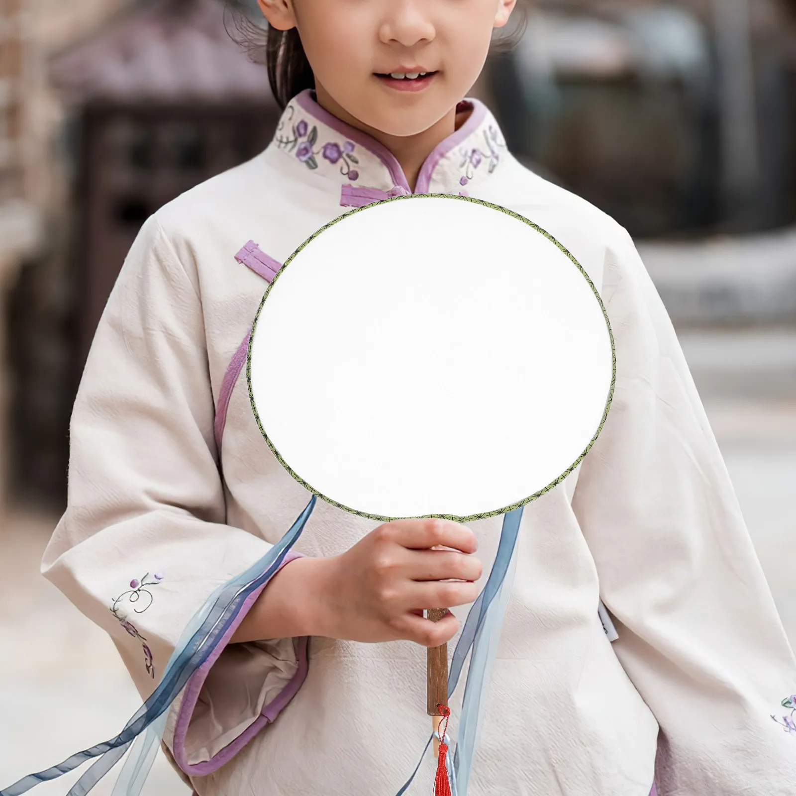 2Pcs White Chinese Silk Hand Fan Round Traditional Design Blank Canvas for DIY Painting Art Craft Adults Wedding Gift