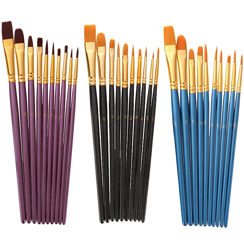 Nylon Hair Wooden Handle Artist Paint Brush Set Professional Oil Watercolor Acrylic Painting Brushes 3/6/10/12Pcs Art Supplies