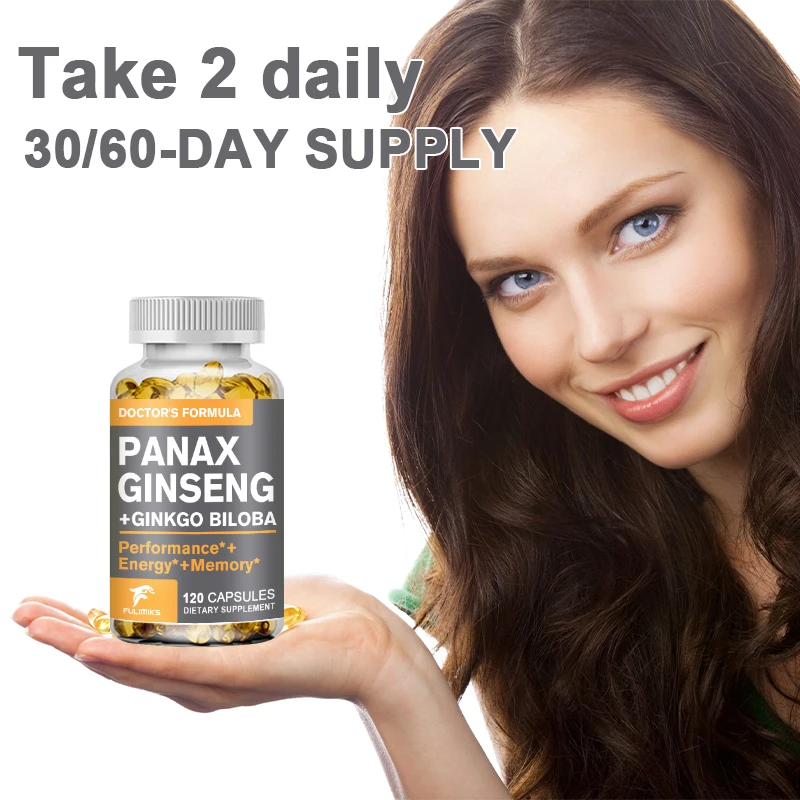 Korean Red Panax Ginseng Ginkgo Biloba Zinc Ashwagandha Capsules | Non-GMO Vegan | Nutrition Supplement