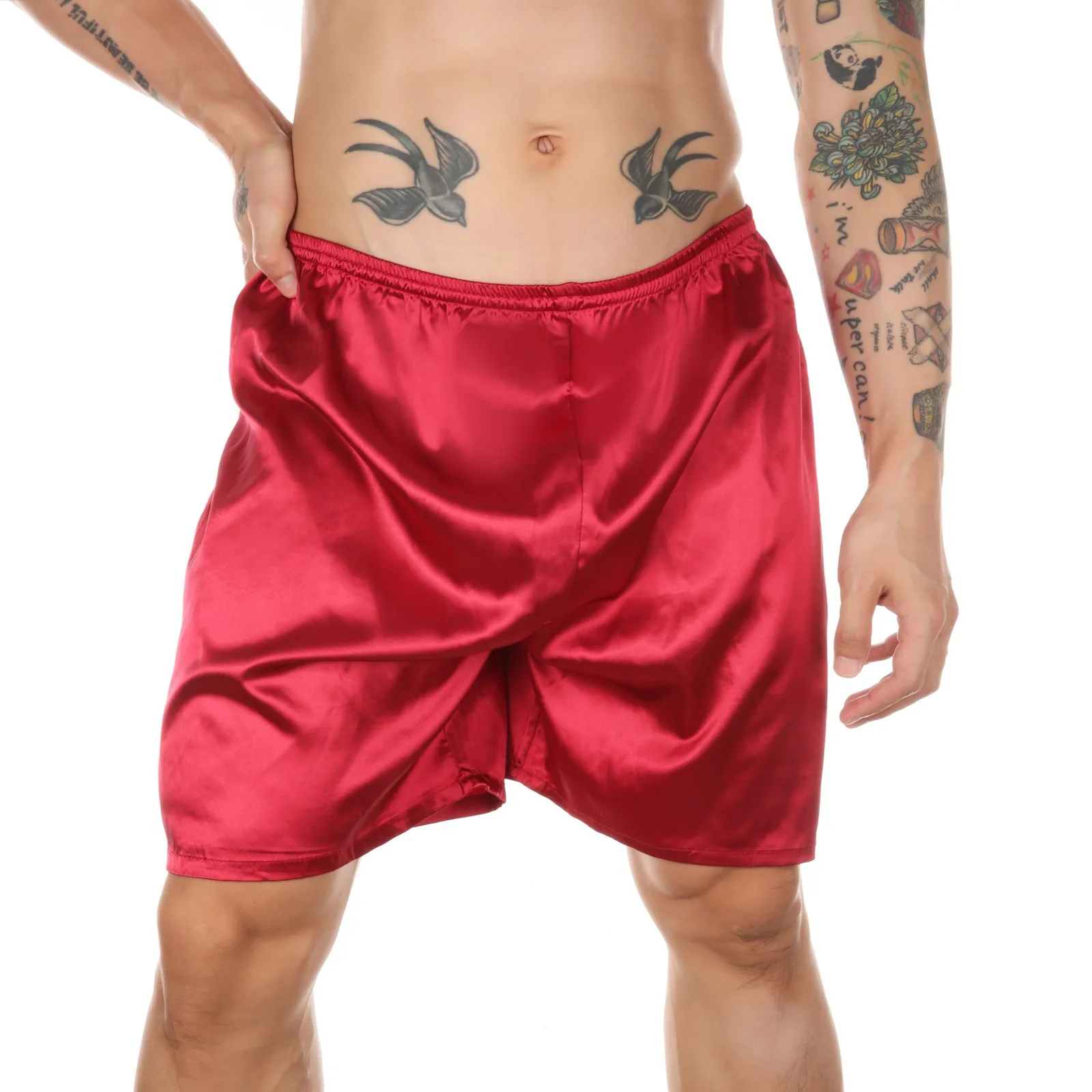 

Men Casual Home Nightwear Silk Satin Pajamas Shorts Soft Pyjamas Pants Sleep Comfortable Bottoms Solid Color Breathable Boxer