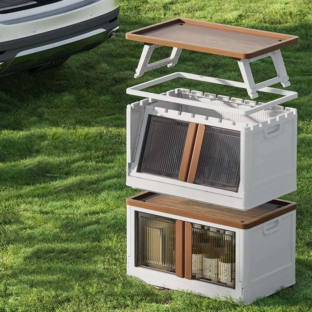 

2-in-1 Camping Folding Storage Box Plastic Large Capacity Collapsible Storage Boxes with Table Space Saving