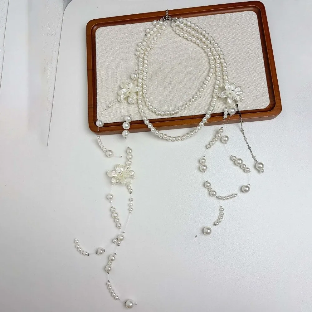 Multi Layer Lilium Flower Pearl Necklace Faux Pearl Matte White Multilayer Choker Chain Balletcore Style Elegant Gloss