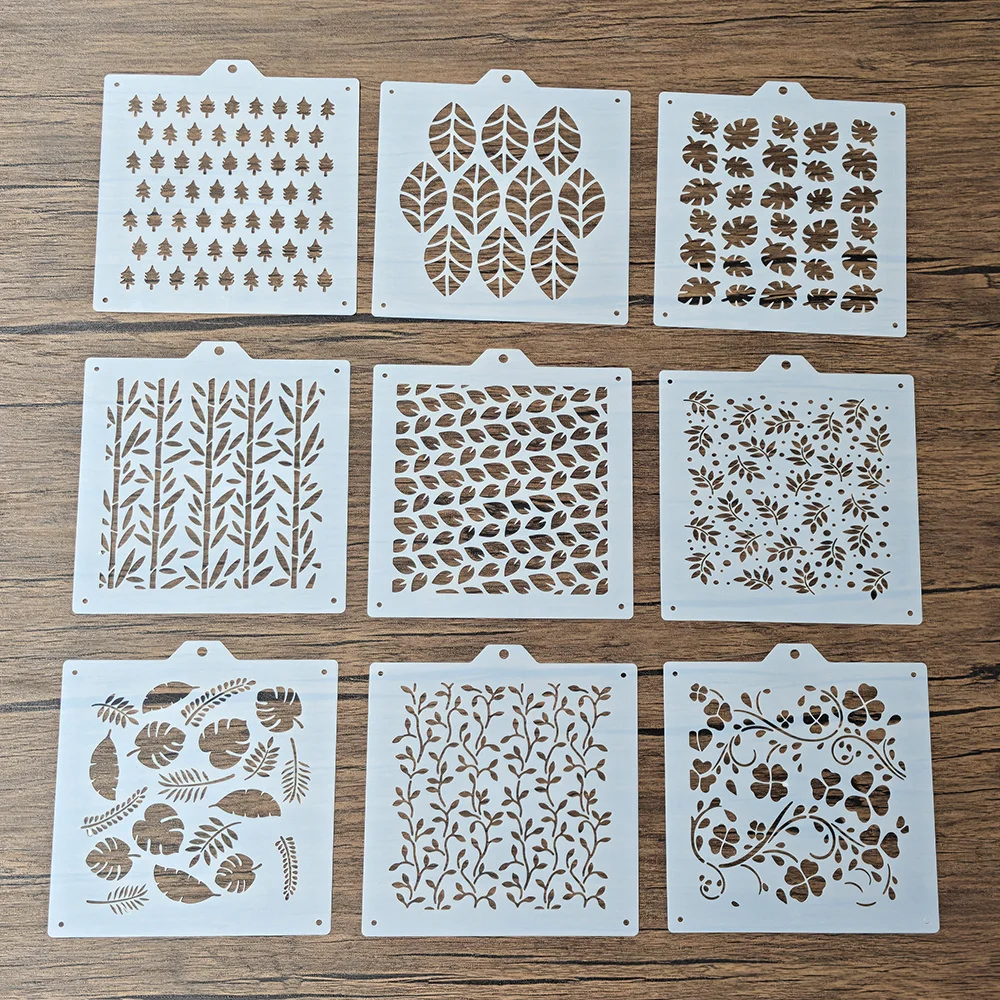 16Pcs Leaf Bamboo Palm Floral Cake Cookie Spray Stencils, PET Template for Cream & Powder Spraying Baking Cake Decoration